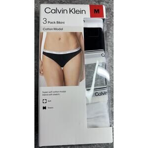 Calvin Klein Women's 3Pk Cotton Modal Bikini M Grey/Blk/Wht NIB